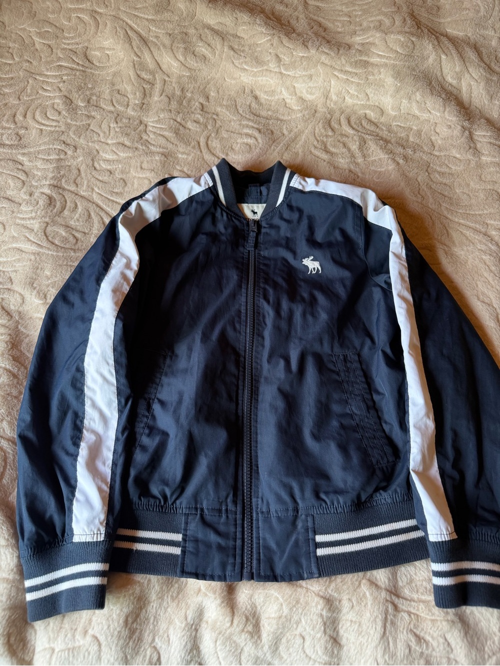 abercrombie kids Navy and White Bomber Jacket
